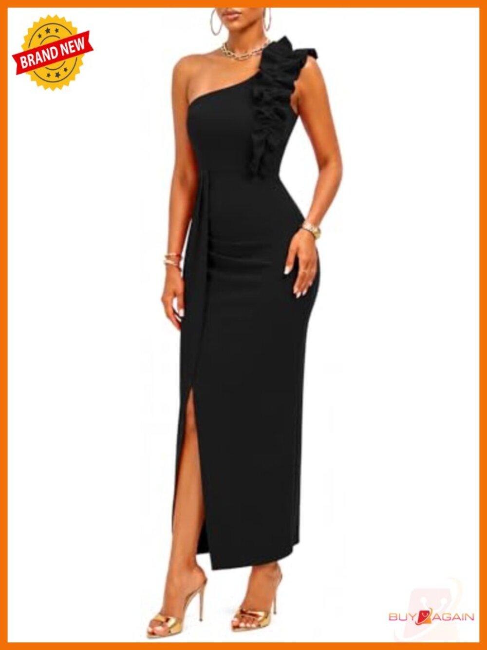 Formal One Shoulder Midi Dress High Slit Corset Cocktail Party